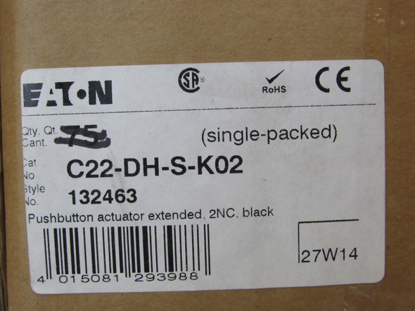 Eaton C22-DH-S-K02 Pushbuttons Non-Illuminated 2NC Black