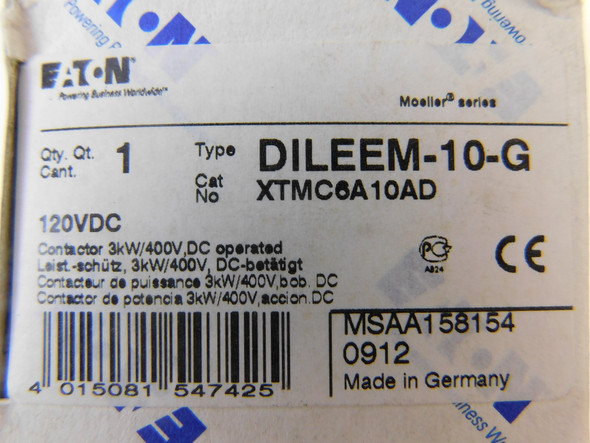 Eaton XTMC6A10AD NEMA and IEC Contactors FVNR 3P 6A 120V 50/60Hz A Frame 1NO EA