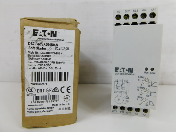 Eaton DS7-340SX004N0-N Soft Starters 3.70A 480V 50/60Hz 3Ph 2HP