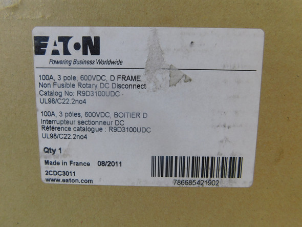 Eaton R9D3100UDC Disconnect Switches Rotary Disconnect 3P 100A 600V D Frame Non Fusible