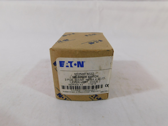 Eaton 10250T3022 Selector Switches Non-Illuminated 10A 600V 3 Position Black EA NEMA 3/3R/4/4X/12/13 Maintained