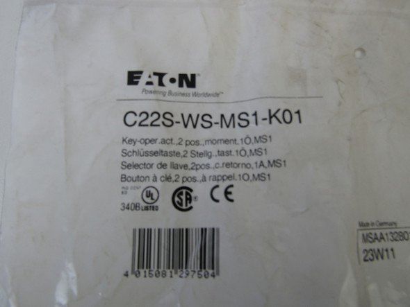 Eaton C22S-WS-MS1-K01 Selector Switches Key Switch 1NC 2 Position