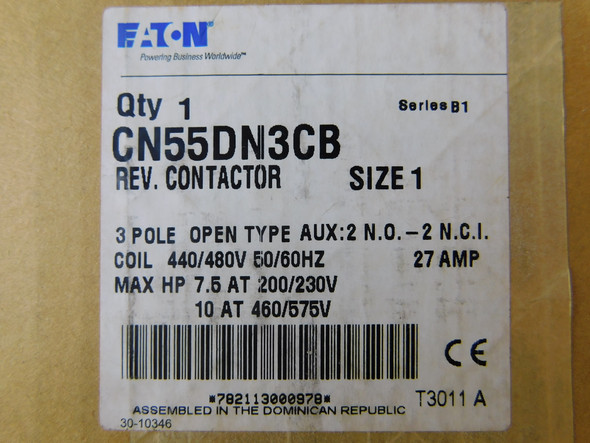 Eaton CN55DN3CB Other Contactors 3P 27A 480V 50/60Hz Size 1 2NO 2NC