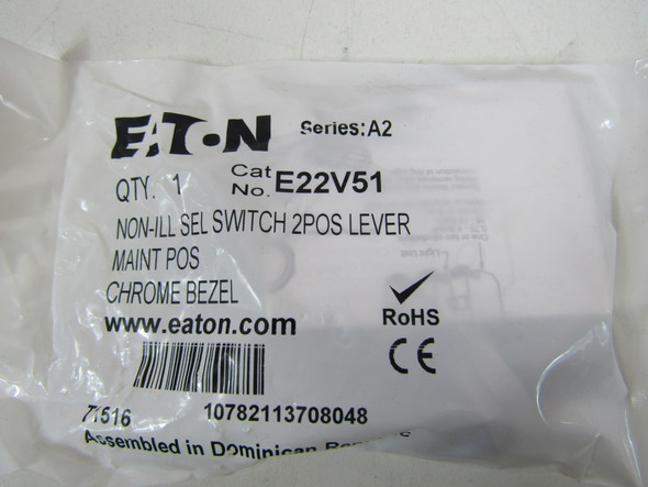 Eaton E22V51 Selector Switches Key Operated 2 Position Black NEMA 3/3R/4/4X/12/13