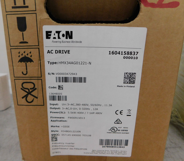 Eaton HMX34AG01221-N Motor Drives/VFDs/Speed Controllers 11.3A 480V 50/60Hz