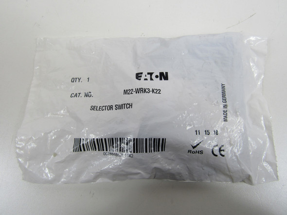 Eaton M22-WRK3-K22 Selector Switches Non-Illuminated 2NO 2NC 3 Position EA Watertight/Oiltight