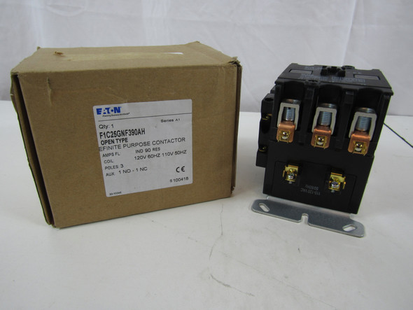 Eaton F1C25GNF390AH Definite Purpose Contactors Open Type 3P 90A 50/60Hz 1NO 1NC 110/120VAC