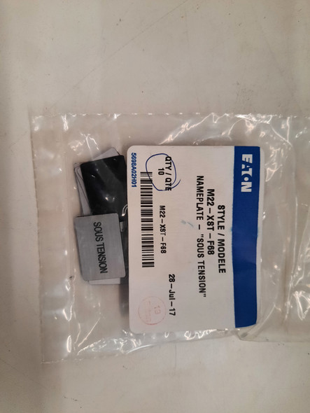 Eaton M22-XST-F68 Contact Blocks and Other Accessories Nameplate 0Ph 0HP 0W 0ft 0 PSI 0Wire 0Jaws 0RPMs 0Cir 0Sp 0BOX