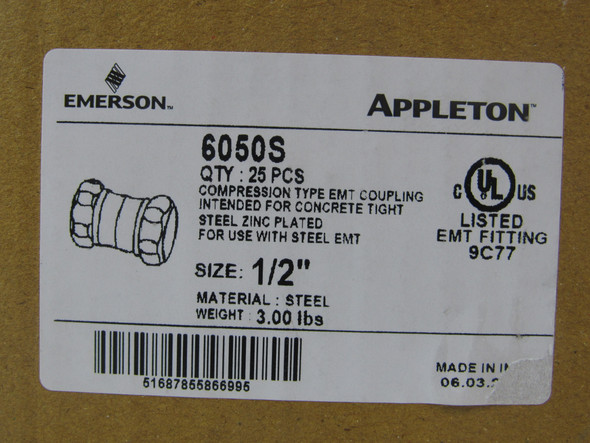 Appleton 6050S EMT/Elbow/Coupling/Joint Compression Connector 25BOX