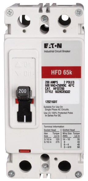 Eaton HFD2225 Molded Case Breakers (MCCBs) 2P 600V EA