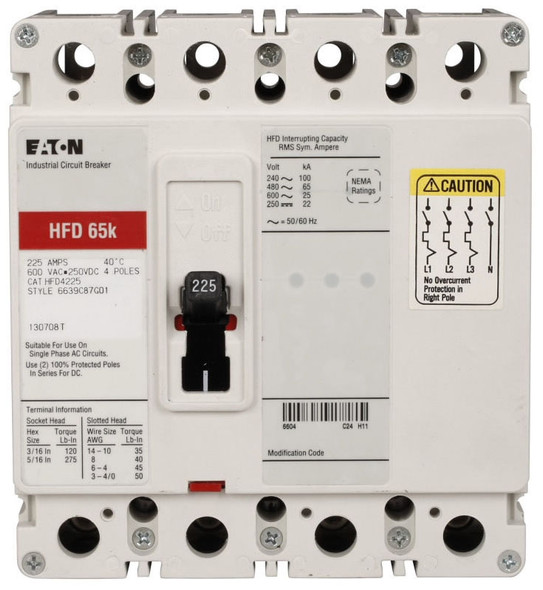 Eaton HFD4020L Molded Case Breakers (MCCBs) 4P 20A EA