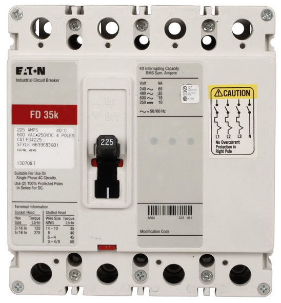 Westinghouse FD4040E Molded Case Breakers (MCCBs) 4P 40A 50/60Hz 3Ph EA