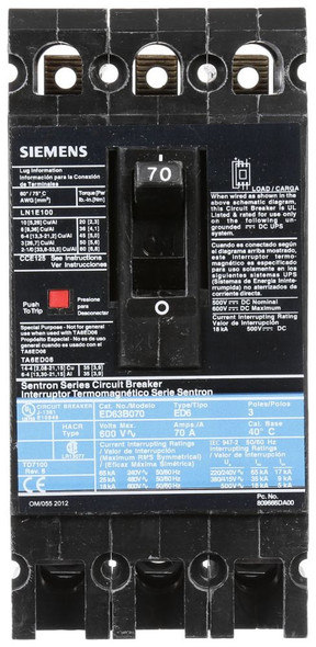 Siemens ED63B070 Molded Case Breakers (MCCBs)