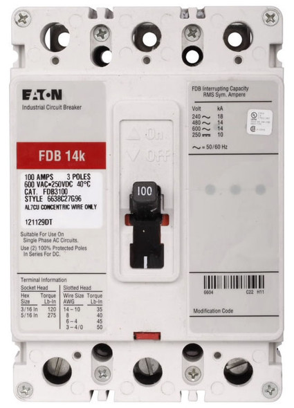 Eaton FDB3020L Molded Case Breakers (MCCBs) 3P 20A