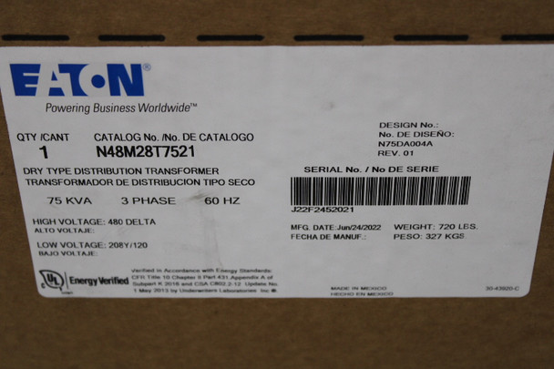 Eaton N48M28T7521 Dry Type Transformers EA
