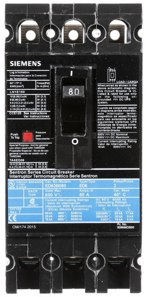 Siemens ED63B080 Molded Case Breakers (MCCBs)