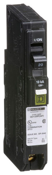 Square D QO120PCAFI 10kA Combination Arc Fault Circuit Interrupter