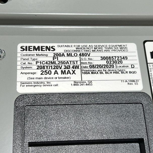 Siemens P1C42ML250CTST Loadcenters and Panelboards