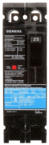 Siemens ED22B025 Molded Case Breakers (MCCBs) Siemens ED22B025 Molded Case Breakers (MCCBs)
