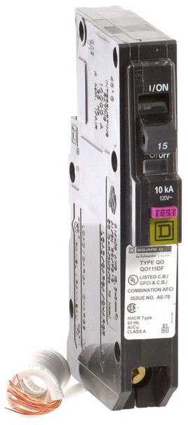 Square D QO115DF 1P 15A 120V Miniature Circuit Breakers (MCBs)