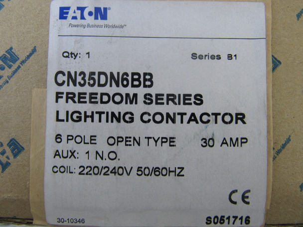 Eaton CN35DN6BB Lighting Contactors 6P 30A 240V 50/60Hz 1NO Electrically Held