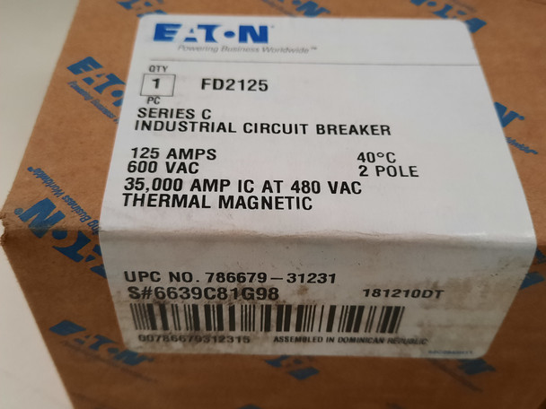 Eaton FD2125 Molded Case Breakers (MCCBs) FD 2P 125A 600V 50/60Hz 2Ph F Frame
