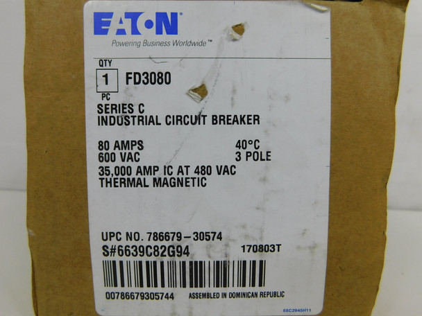 Eaton FD3080 Molded Case Breakers (MCCBs) FD 3P 80A 600V 50/60Hz 3Ph F Frame