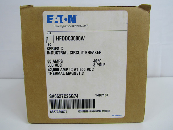 Eaton HFDDC3080W Molded Case Breakers (MCCBs) HFD 3P 80A 600V 50/60Hz 3Ph F Frame