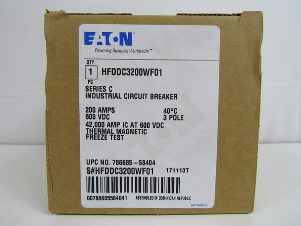 Eaton HFDDC3200WF01 Molded Case Breakers (MCCBs) HFD 3P 200A 600V 50/60Hz 3Ph F Frame