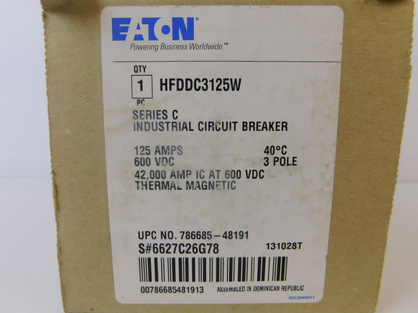 Eaton HFDDC3125W Molded Case Breakers (MCCBs) HFD 3P 125A 600V 50/60Hz 3Ph F Frame