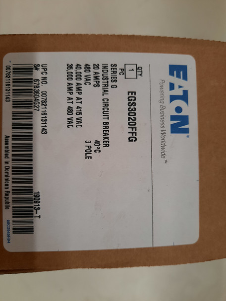 Eaton EGS3020FFG Molded Case Breakers (MCCBs) EGS 3P 20A 480V 50/60Hz 3Ph EG Frame
