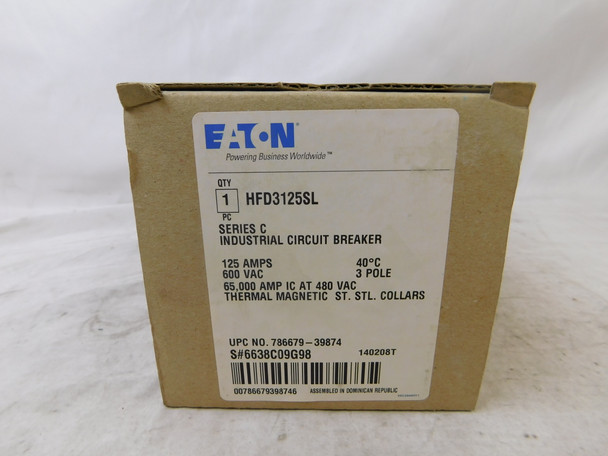Eaton HFD3125SL Molded Case Breakers (MCCBs) HFD 3P 125A 600V 50/60Hz 3Ph F Frame Eaton HFD3125SL Molded Case Breakers (MCCBs) HFD 3P 125A 600V 50/60Hz 3Ph F Frame