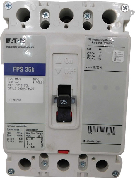 Eaton FPS3125L Molded Case Breakers (MCCBs) FPS 3P 125A 600V 50/60Hz 3Ph F Frame