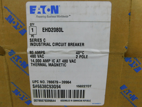 Eaton EHD2080L Molded Case Breakers (MCCBs) EHD 2P 80A 480VAC 50/60Hz 1Ph F Frame