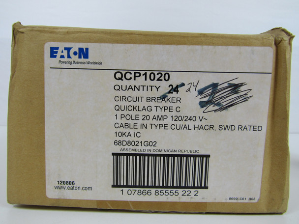 Eaton QCP1020 Miniature Circuit Breakers (MCBs) QCP 1P 20A 240V 50/60Hz 1Ph