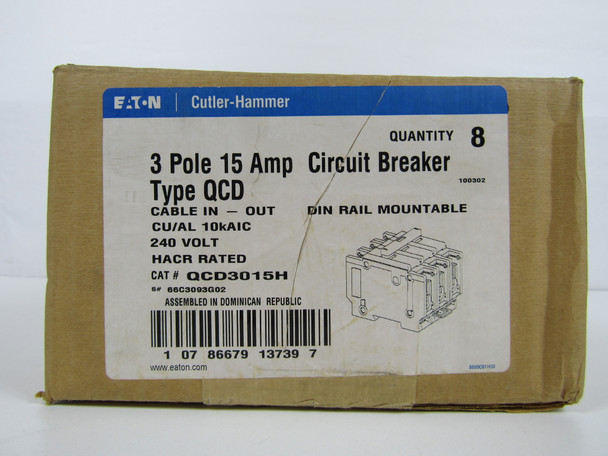 Eaton QCD3015H Miniature Circuit Breakers (MCBs) QCD 3P 15A 240V 50/60Hz 3Ph