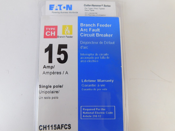 Eaton CH115AFCS Miniature Circuit Breakers (MCBs) CH 1P 15A 120V 50/60Hz 1Ph
