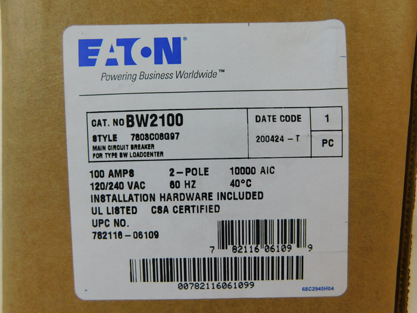 Eaton BW2100 Main Breakers 2P 100A