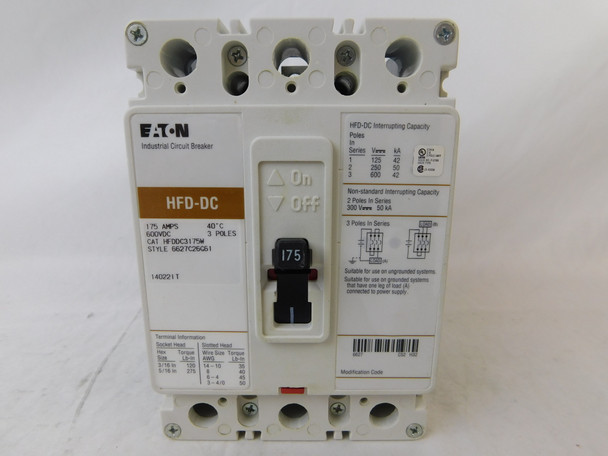 Eaton HFDDC3175W Molded Case Breakers (MCCBs) HFD 3P 175A 600V 50/60Hz 3Ph F Frame EA
