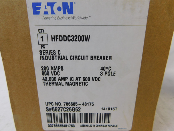 Eaton HFDDC3200W Molded Case Breakers (MCCBs) HFD 3P 200A 600V 50/60Hz 3Ph F Frame