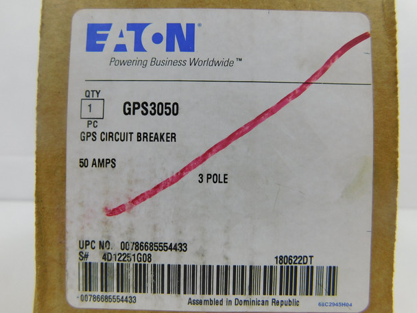 Eaton GPS3050 Molded Case Breakers (MCCBs) GPS 3P 50A 480V 50/60Hz 3Ph G Frame