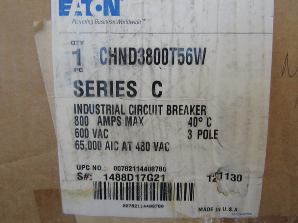 Eaton CHND3800T56W Molded Case Breakers (MCCBs) CHND 3P 800A 600V 50/60Hz 3Ph N Frame