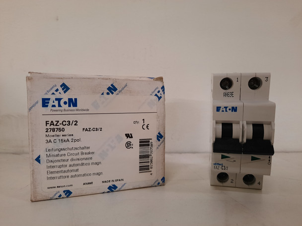 Eaton FAZ-C3/2 Miniature Circuit Breakers (MCBs) FAZ 2P 3A 120/240V 50/60Hz 1Ph EA