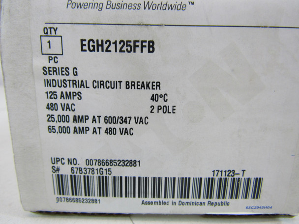 Eaton EGH2125FFB Molded Case Breakers (MCCBs) EGH 2P 125A 480V 50/60Hz 2Ph EG Frame