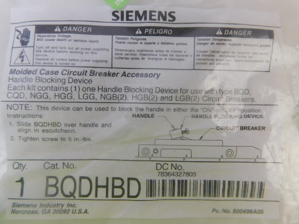 Siemens BQDHBD Circuit Breaker Accessories EA