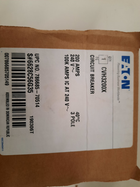 Eaton CVH3200X Molded Case Breakers (MCCBs) CVH 3P 200A 240V 50/60Hz 3Ph