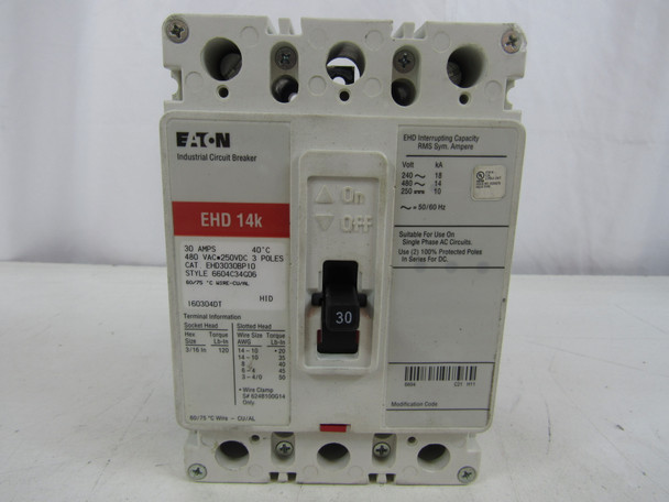 Eaton EHD3030 Molded Case Breakers (MCCBs) EHD 3P 30A 480V 50/60Hz 3Ph F Frame EA