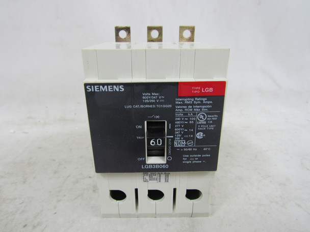 Siemens LGB3B060 Molded Case Breakers (MCCBs) LGB 3P 60A 600V 50/60Hz 3Ph