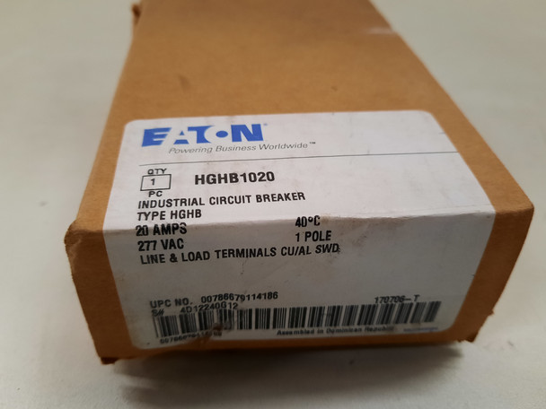 Eaton HGHB1020 Molded Case Breakers (MCCBs) HGHB 1P 20A 277V 50/60Hz 1Ph G Frame EA