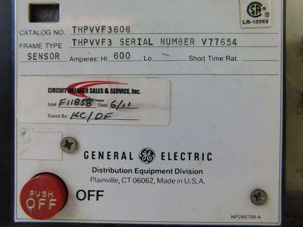 GE THPVVF3606 Molded Case Breakers (MCCBs) THPVVF 3P 600A 600V 50/60Hz 3Ph